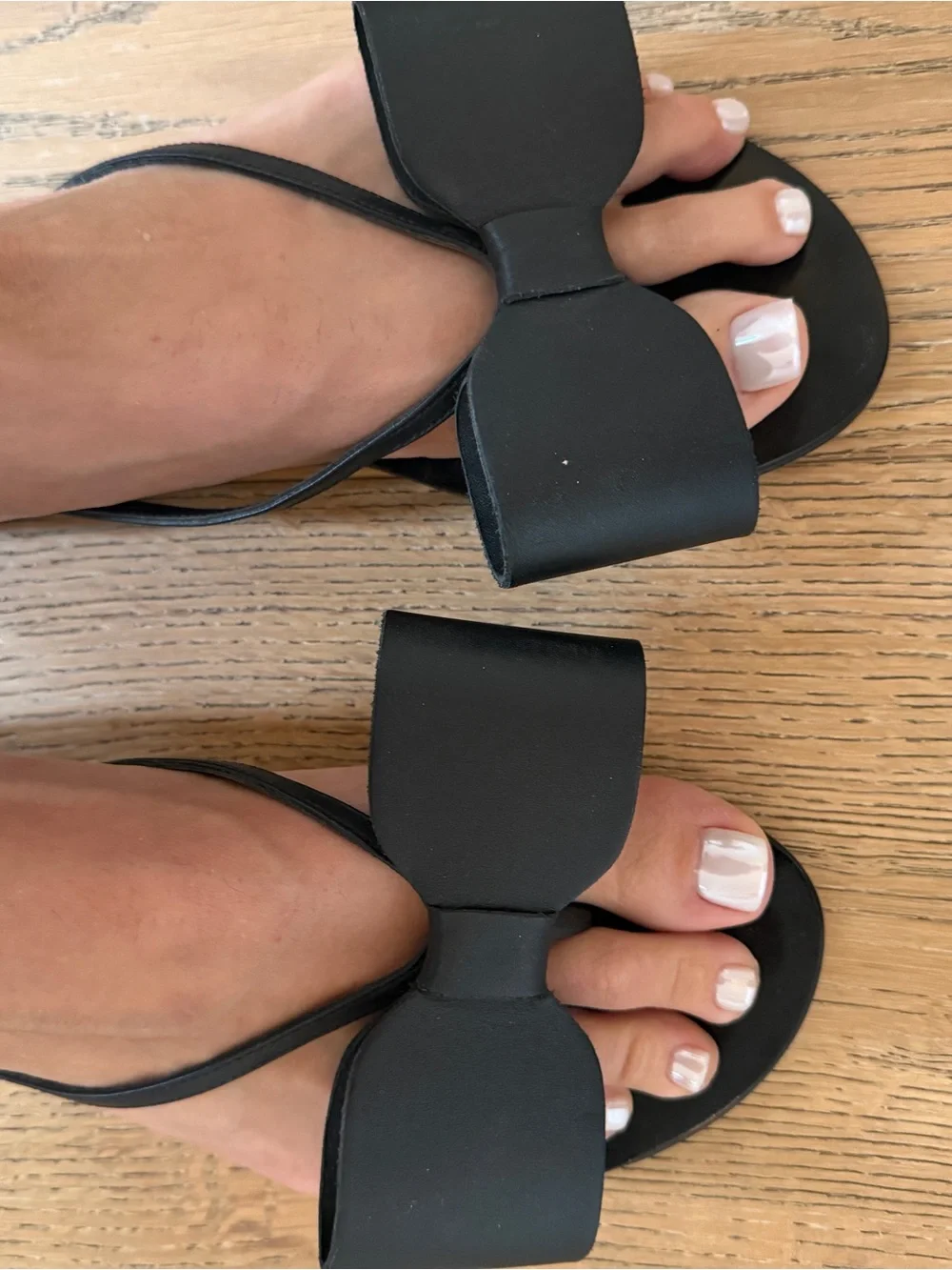 Aminah Black Bow Leather Slide Sandals